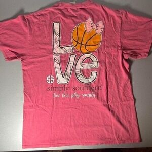 Simply Southern Large Pink Basketball LOVE Graphic T-Shirt Short Sleeve